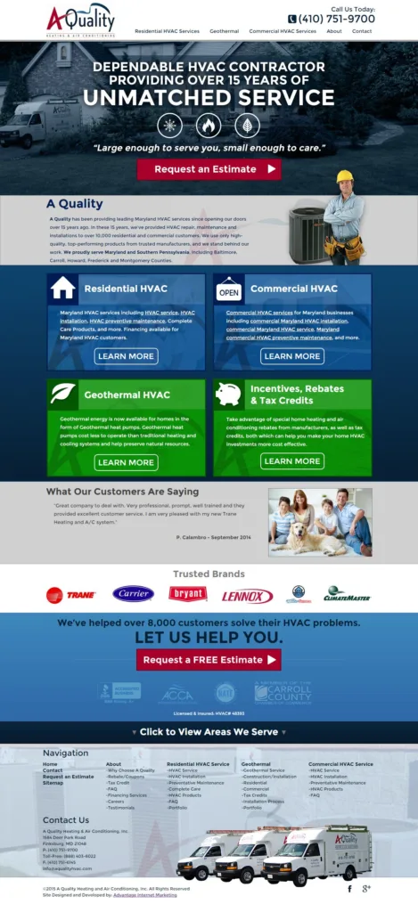 a quality heating and air conditioning screen capture