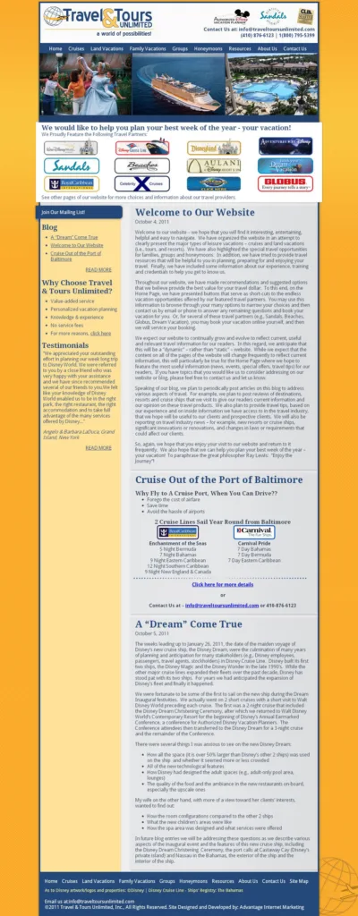 travel and tours unlimited screen capture