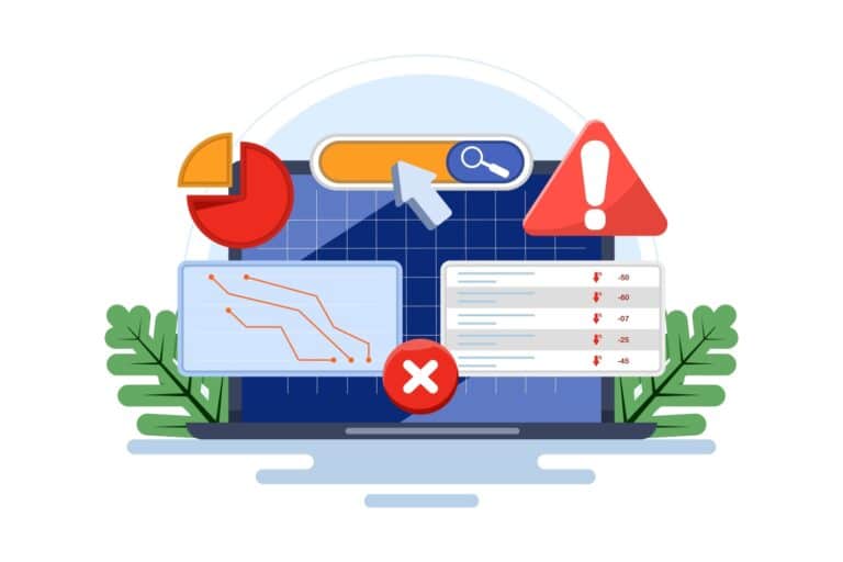 The concept of SEO errors, errors in website search optimization that have a negative impact on search engine rankings, keyword stuffing, duplicate content, missing SEO meta tags, or broken links.